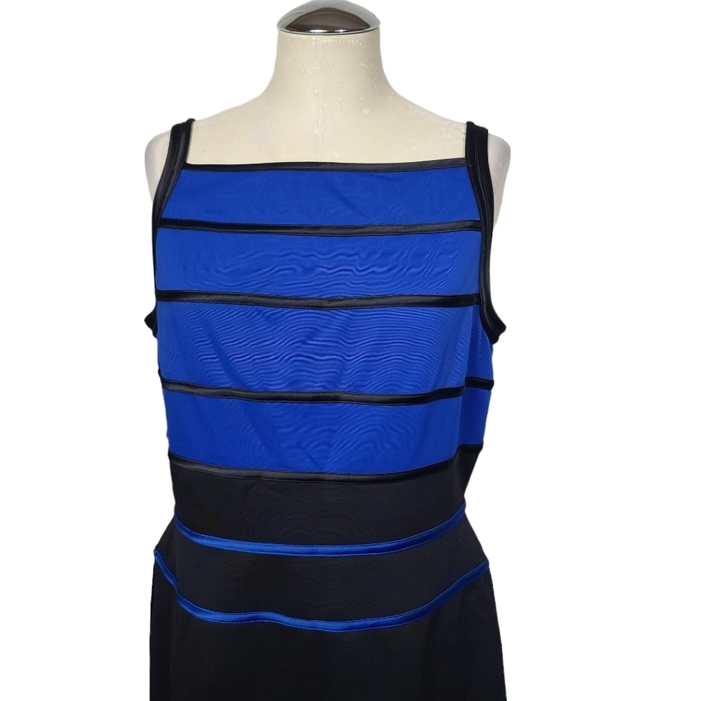 NWT White House Black Market Sapphire & Black Square Neck Back Zip Dress 12 - Picture 2 of 9